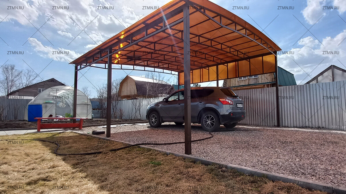 Односкатный отдельностоящий навес из поликарбоната 5,8х6 метров.