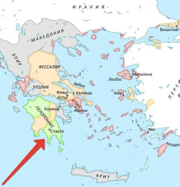 Карта афины и спарта