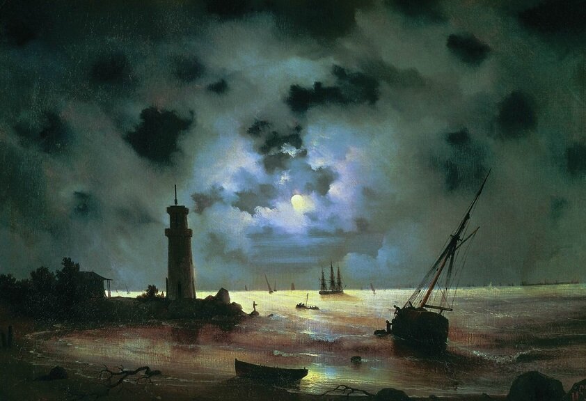 Берег моря ночью. У маяка. 1837 год.