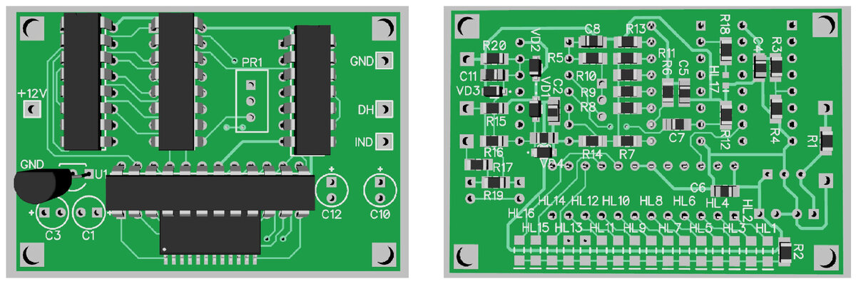 Рис.11 Печатная плата тахометра с точечной шкалой на популярных микросхемах