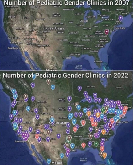 Американские детские клиники по смене пола  в 2007 году и 2022