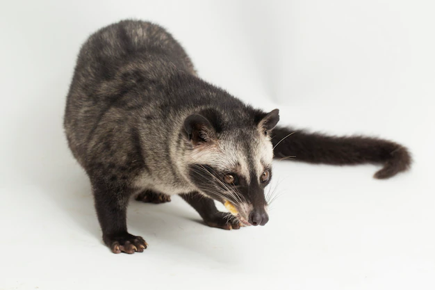Азиатская Циветта. Источник: https://ru.freepik.com/premium-photo/the-asian-palm-civet-or-luwak-paradoxurus-hermaphroditus-isolated-on-white-background_15898243.htm