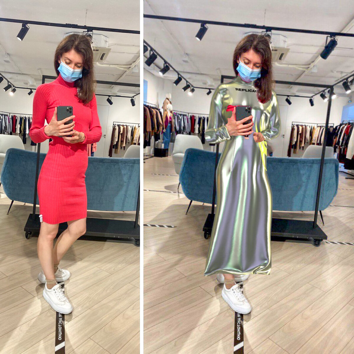 Мое фото-оригинал - слева. Справа - примерка платья Mirrow Shadow 