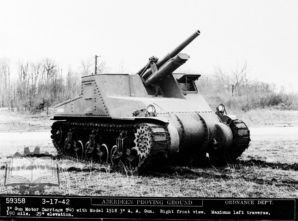 GMC T40, март 1942 года, максимальное возвышение орудия.
