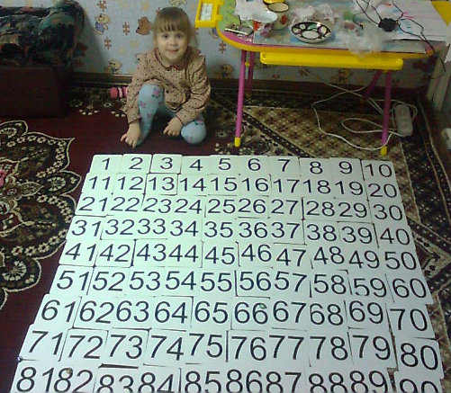 Элина 4 года выложила числа от 1 до 100