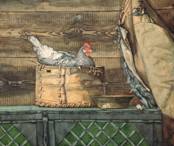 Курочка в лукошке
1997 г., 27x32, Бумага/Акварель