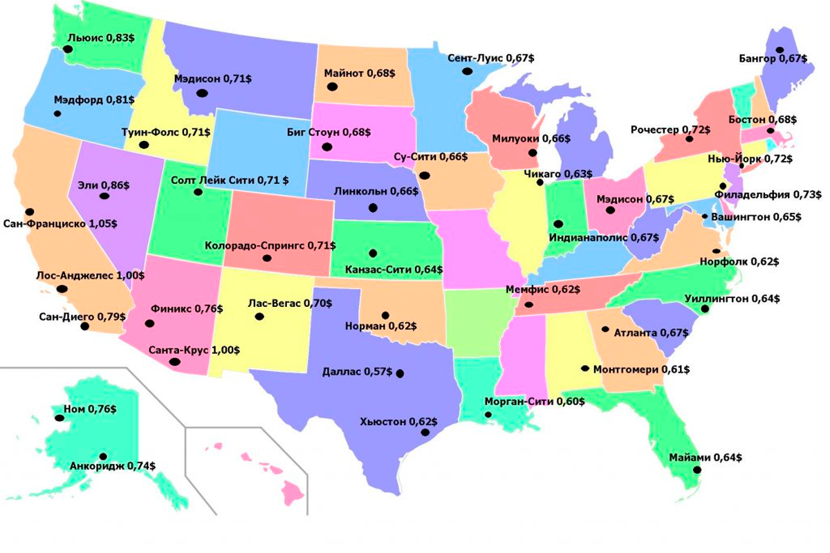 Штаты сша карта с названиями