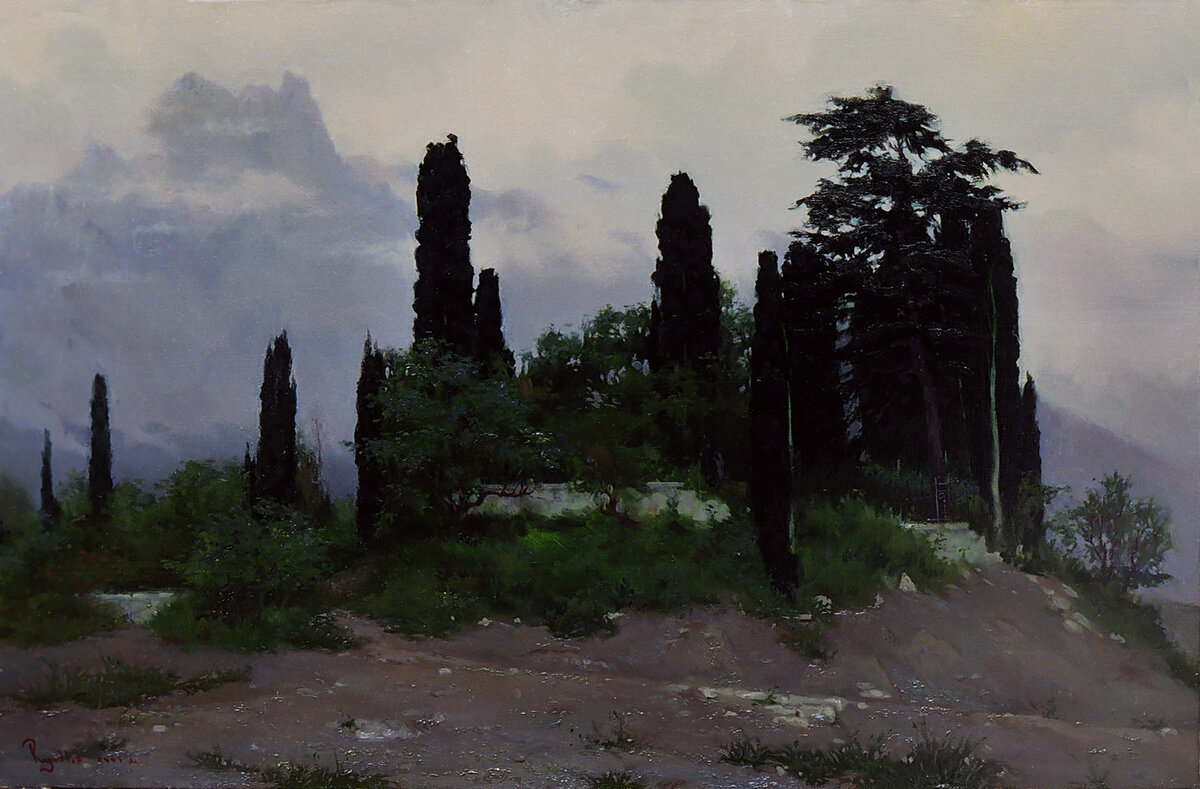 Фото Мисхорского кладбища с кипарисами. Середина XX века