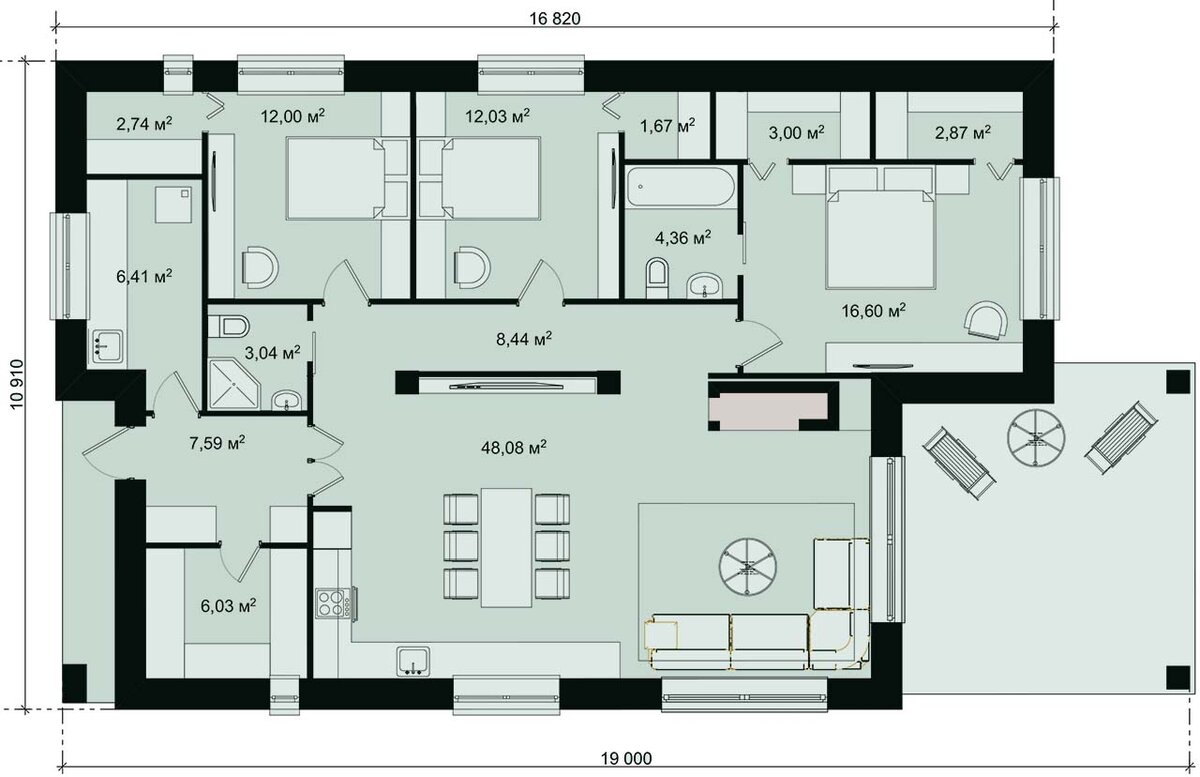 Гостиная, 2 детских и мастер-спальня