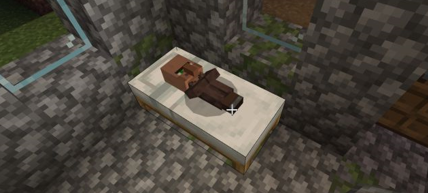 Житель лежит на кровати в Майнкрафт 