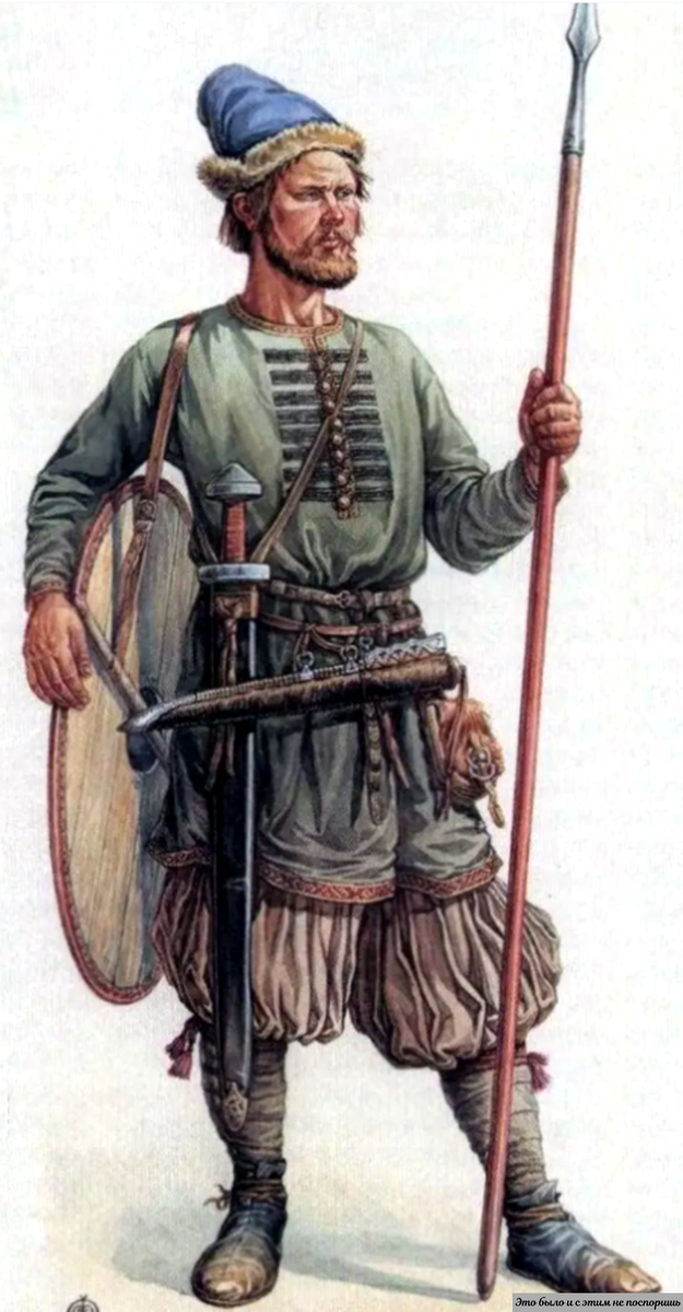 Воин Рюрика без шлема (X век). Картинка с ресурса https://historicaldis.ru/blog/43081577385/Drevnerusskie-voinyi