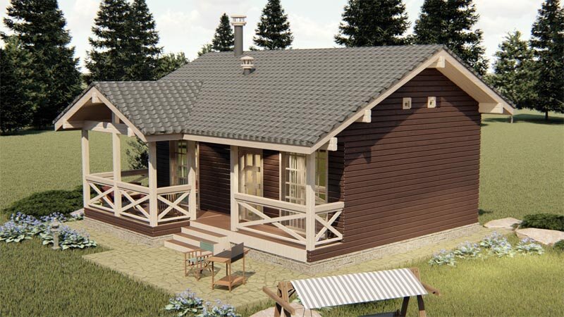 Размер тёплой части дома 9,0 х 6,0 м., с галереей и верандой 9,0 х 8,5 м.