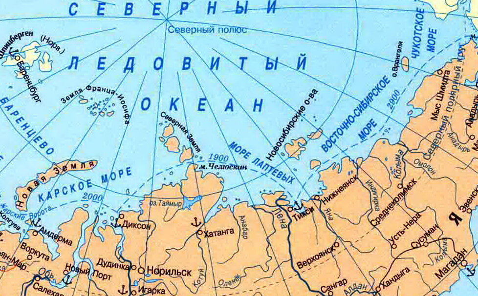 Физическая карта северного ледовитого океана