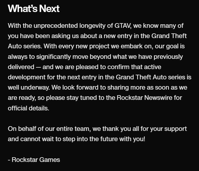 Новость от  Rockstar Games