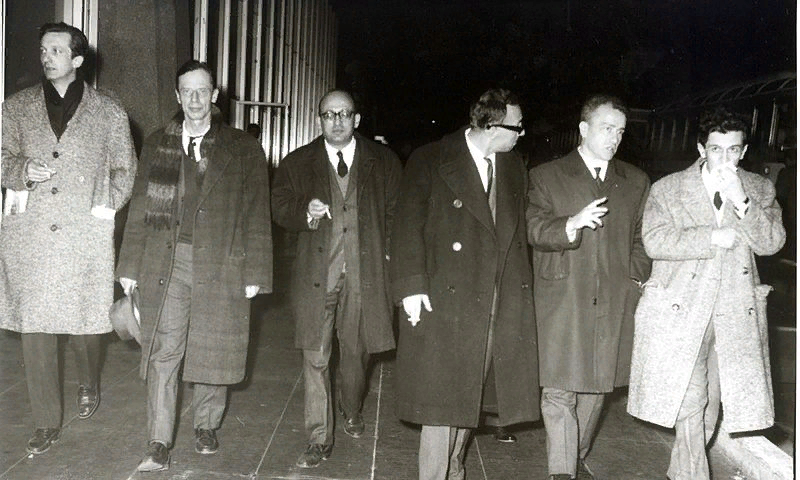 Ugo Pecchioli, Giuliano Pajetta, Sandro Curzi, Luigi Pintor, Pietro Ingrao e Enrico Berlinguer