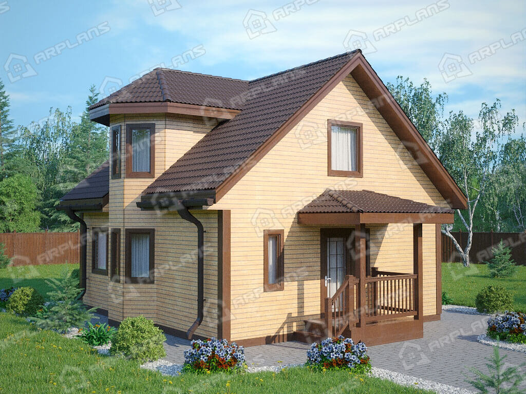 Фото 1 двухэтажного каркасного дома с мансардой, 2 спальнями, эркером и топочной. Общая площадь 91 кв м. Источник arplans.ru Проект И-034
