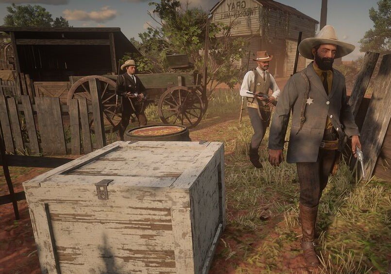 А вот так выглядят "законники" в Red Dead Redemption 2. Согласитесь эти парни вполне реальны и похожи на своих исторических "коллег". Когда в городе совершается достаточно преступлений, в нём вводится особое положение. Все магазины будут закрыты, а город будет патрулироваться служителями закона, которые откроют огонь по игроку или арестуют его, если его заметят.