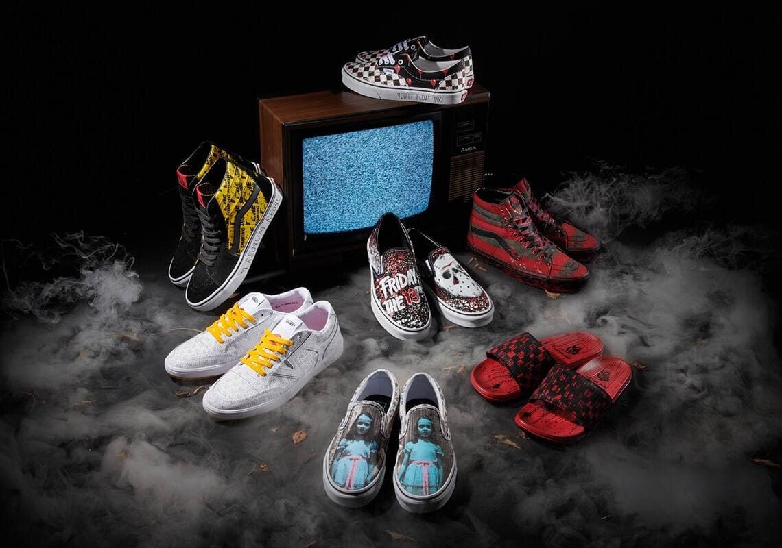 Vans присоединяются к другим брендам кроссовок, которые уже успели показать тематические модели. Компания представила новую коллекцию «Horror», вдохновленную четырьмя классическими фильмами ужасов . 
Коллекция включает в себя силуэт Vans Era в честь Стивена Кинга, слипоны на тему «Пятница 13», Sk8-Hi на основе фильма «Сияние» и еще одни Sk8-Hi, выполненные в стиле культового красно-зеленого свитер Фредди Крюгера из «Кошмар на улице Вязов». Кроме того, в рамках коллекции доступны худи, футболки и другие брендовые вещи.
