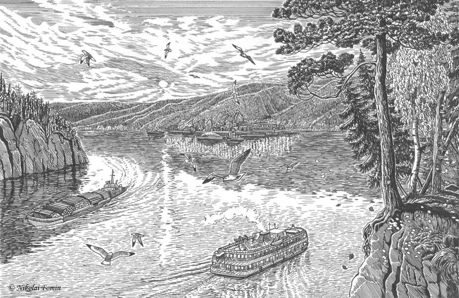 Река Енисей, Художник Николай Фомин. Специально для очерка "Читая Виктора Астафьева…"