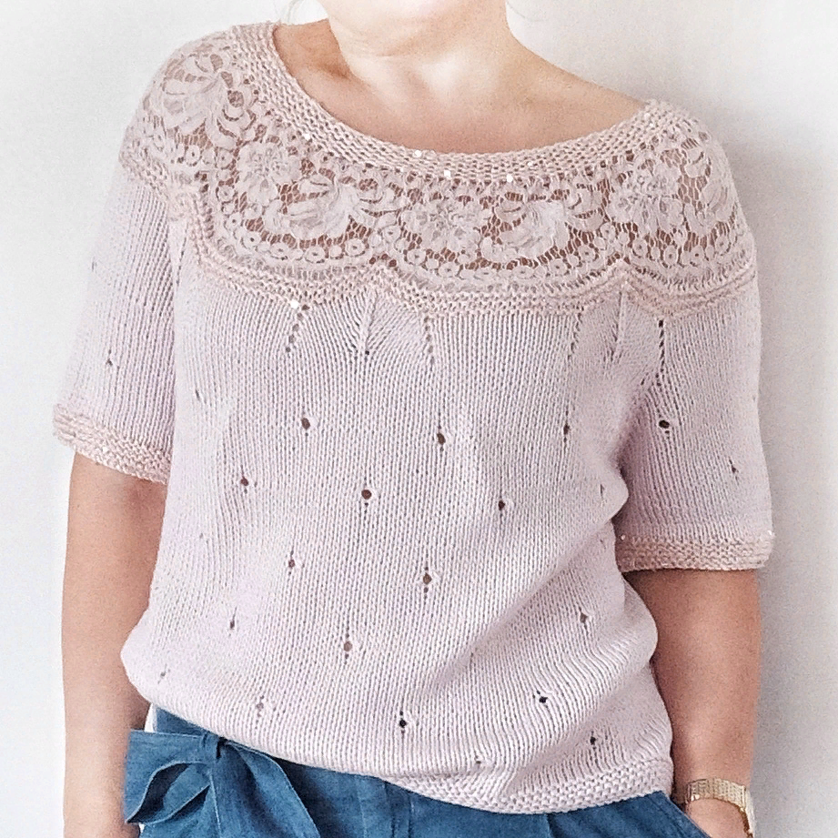 Вязаный пуловер Lace Raglan. Mulberry Lace Jumper от Лены родиной. Вязаный свитер с кружевом. Джемпер с ажурной кокеткой.