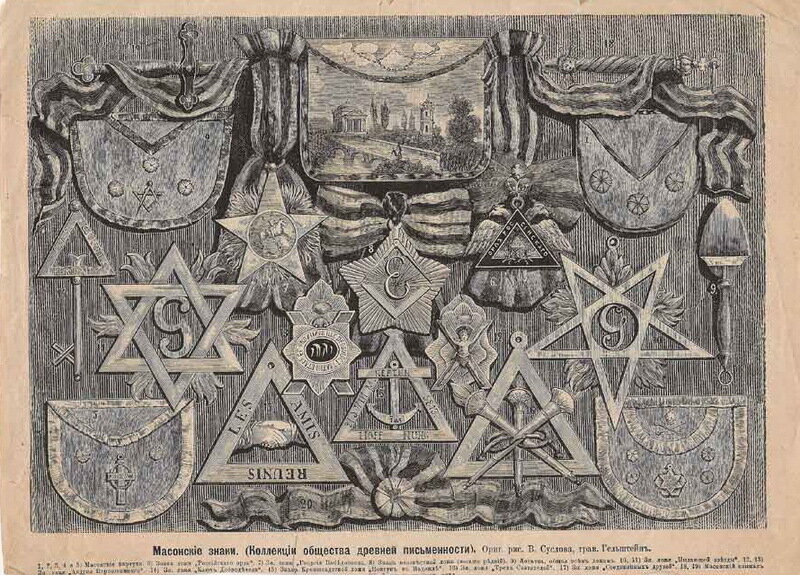 Масонские знаки. Гравюра 1895 года © lupusleo.livejournal.com