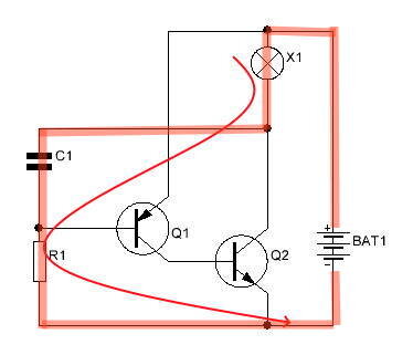 Несимметричный мультивибратор - заряд конденсатора.