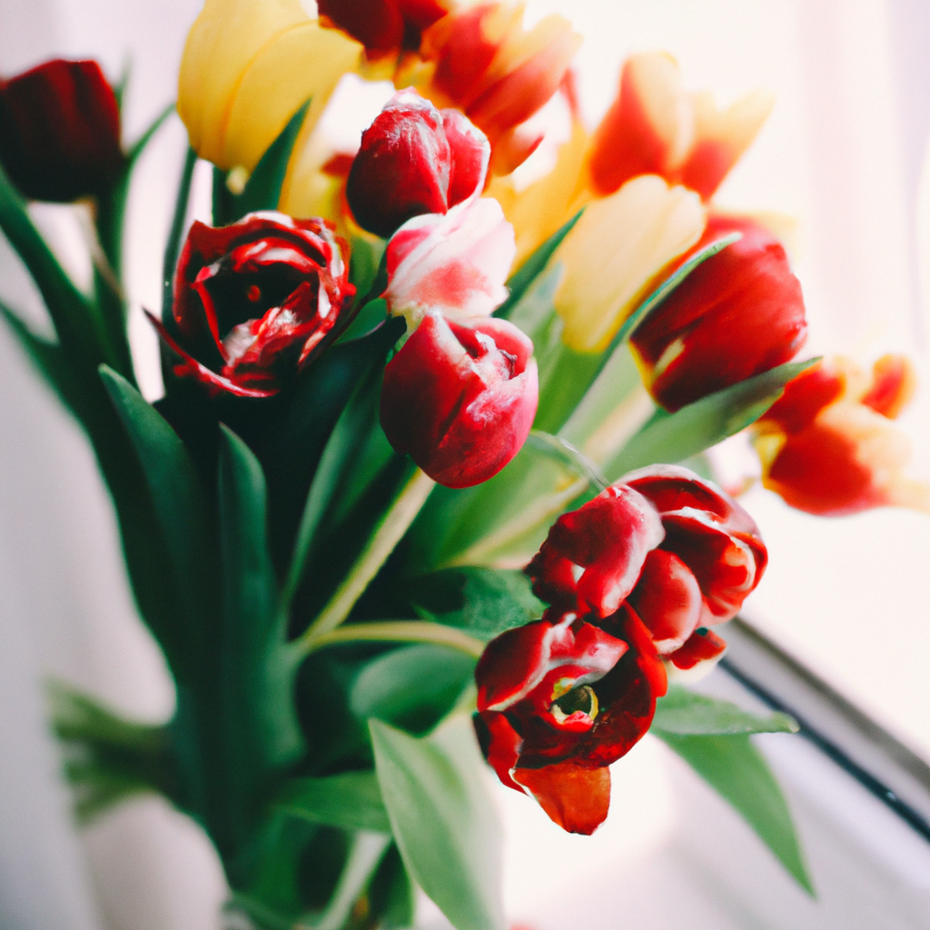 Мартовский букет прекрасных тюльпанов.