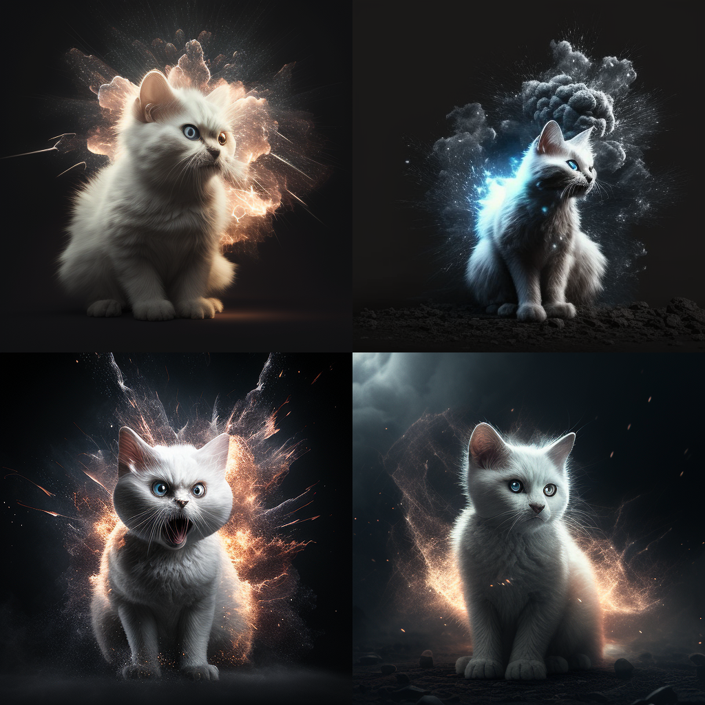 Запрос: "A_white_gloomy_cat_on_a_black_background_and_in_the_back". Картинка полностью сгенерирована нейросетью MidJourney (https://www.midjourney.com).