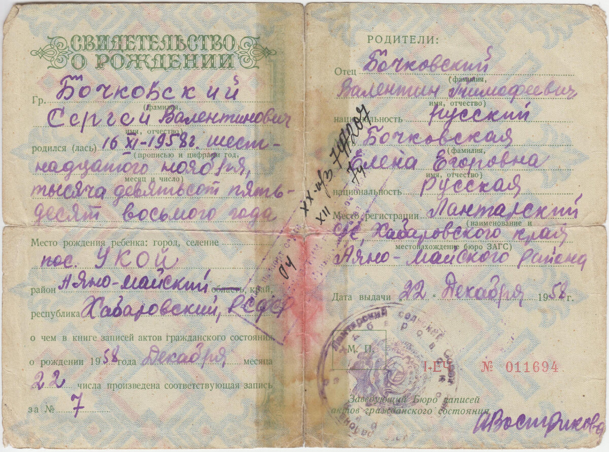 Свидетельство о рождении