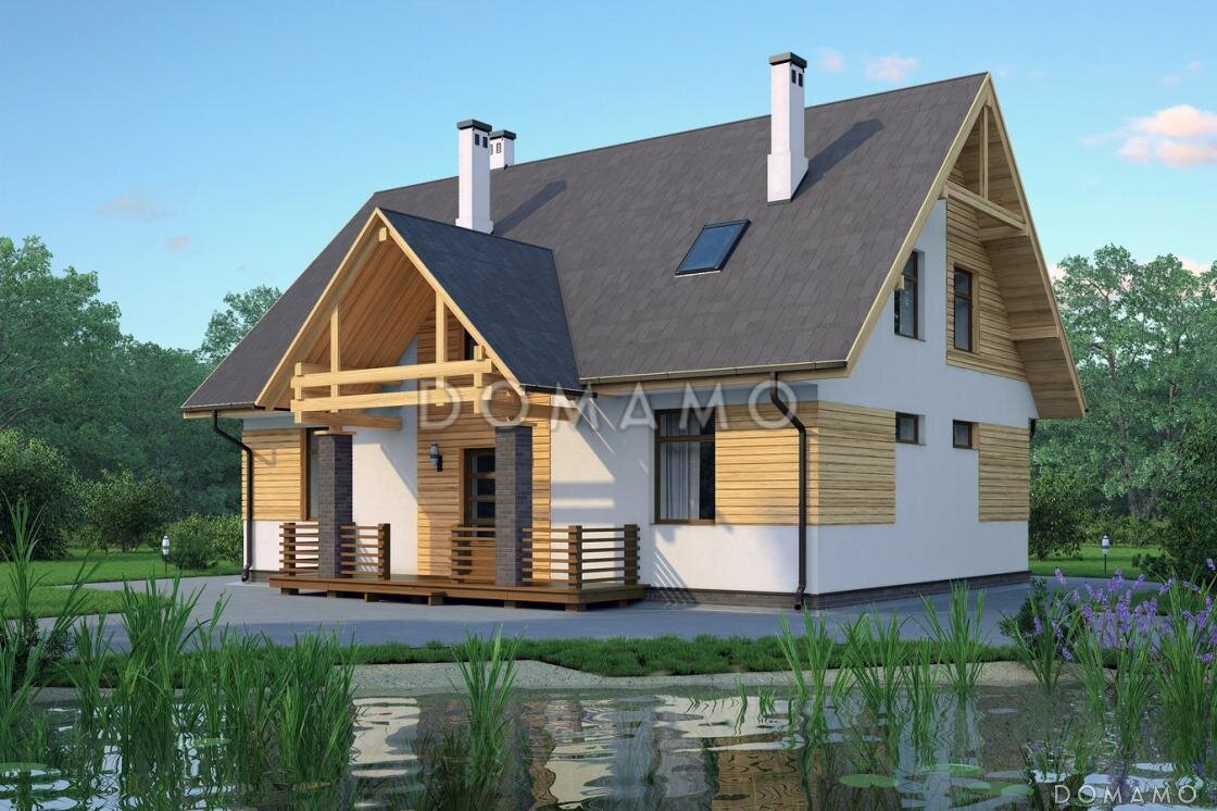 Пример проекта с мансардным этажем. Проект  D220 — https://www.domamo.ru/catalog/proekty-domov/d220/ 