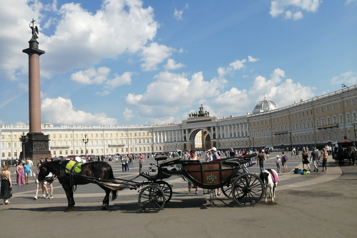 Дворцовая площадь в Санкт-Петербурге является главной площадью города на Неве. 
Это один из самых красивейших архитектурных ансамблей в мире. Памятник культурного исторического наследия страны. Формирование ансамбля Дворцовой площади началось в 1753 году, архитектор Растрелли. В течение века на Дворцовой площади был возведен Зимний Дворец, построено здание Главного штаба с Триумфальной аркой, установлена Александровская колонна, построено здание Гвардейского корпуса.
Дворцовая площадь стала свидетелем эпохальных событий в истории страны. Триумфальная арка сооружена в честь победы русских войск в Отечественной войне 1812 года. Александровская колонна  установлена  в честь победы в войне с Наполеоном.
С площади открывается вид на Александровский сад и Адмиралтейство.
В настоящее время на Дворцовой площади проходят парады, зрелищные мероприятия и концерты к торжественным датам страны и города.