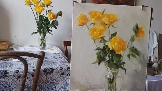 Рисуем натюрморт с розами поэтапно.
