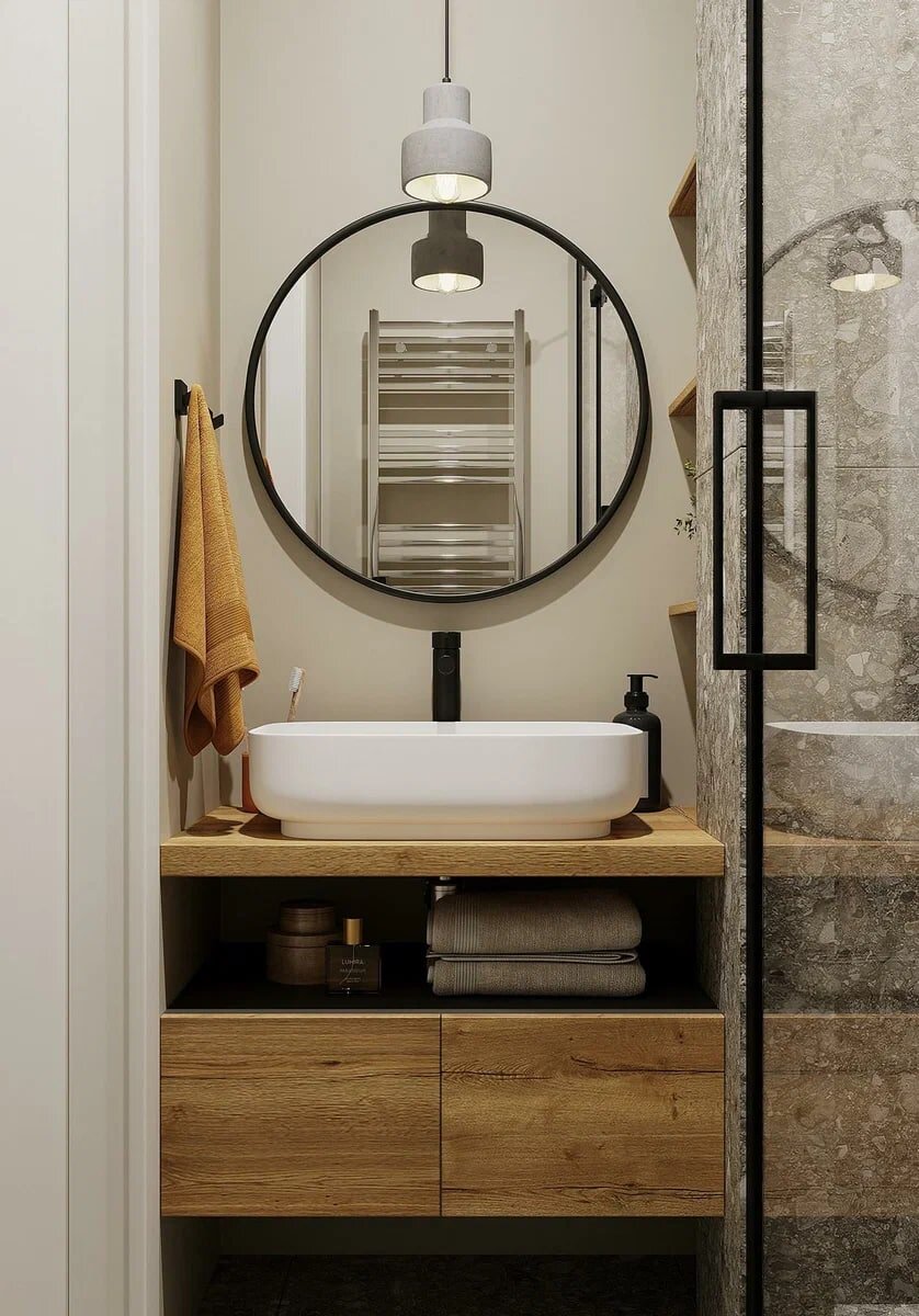 Зеленый, графитовый и светлое дерево. Элегантная однушка 48 кв.м., где уместилось всё необходимое