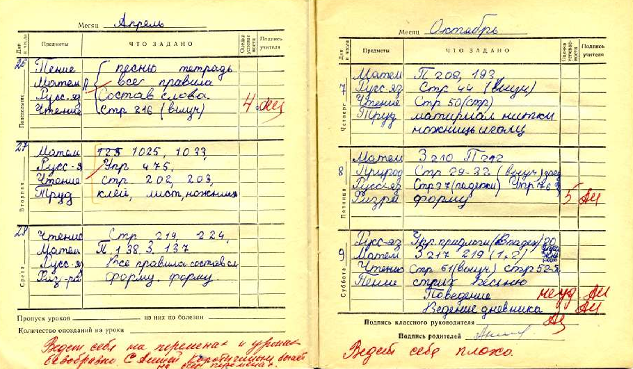 Как правильно заполнять дневник школьника 1 класс образец