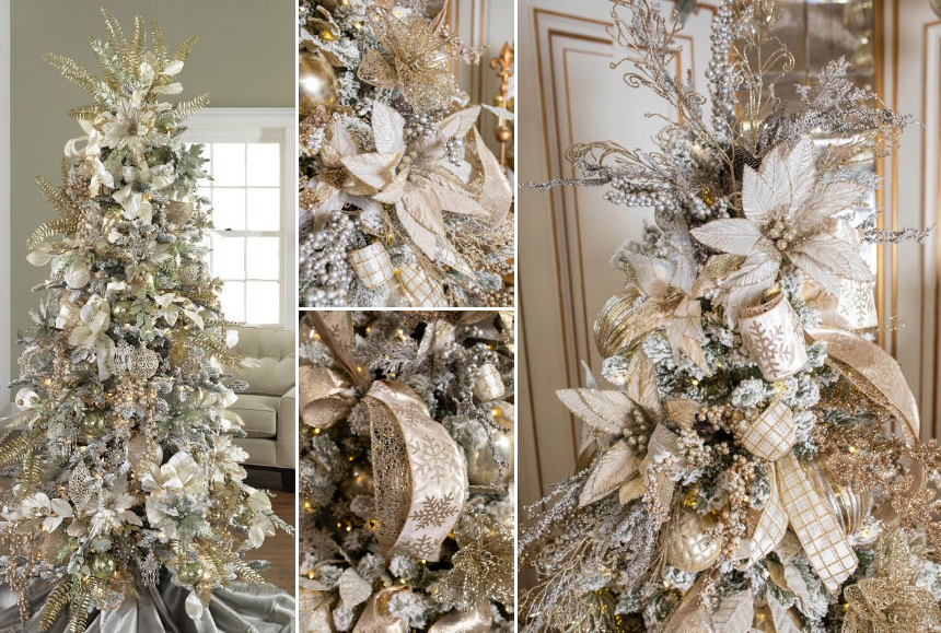 Попробуйте дополнить ель необычными элементами, например, цветами