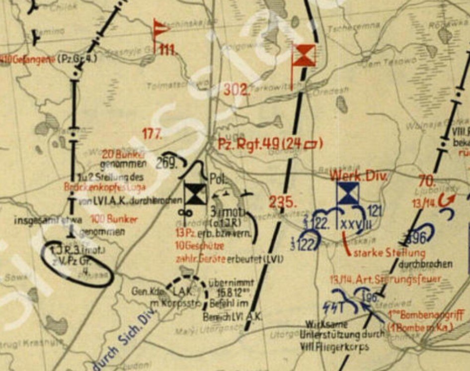 Отчетная немецкая карта, положение войск на 14.08.1941 ➡