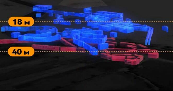 3-D модель уровней лабиринта сделанные на основе космических снимков. Верхний уровень