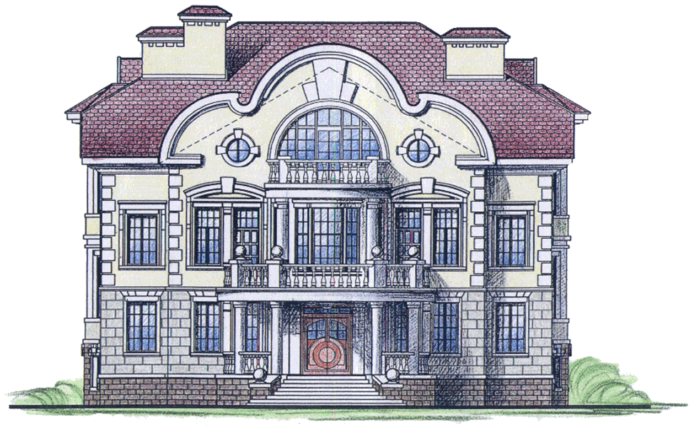 Проект дома 963 м2 в стиле барокко с цокольным этажом и эркерами - PA-59