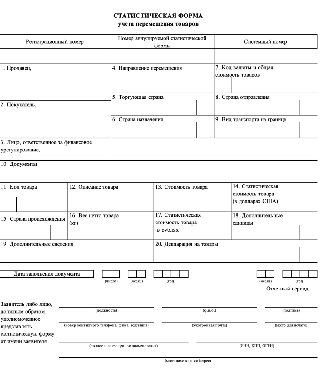 Как заполнить стат форму в таможню образец