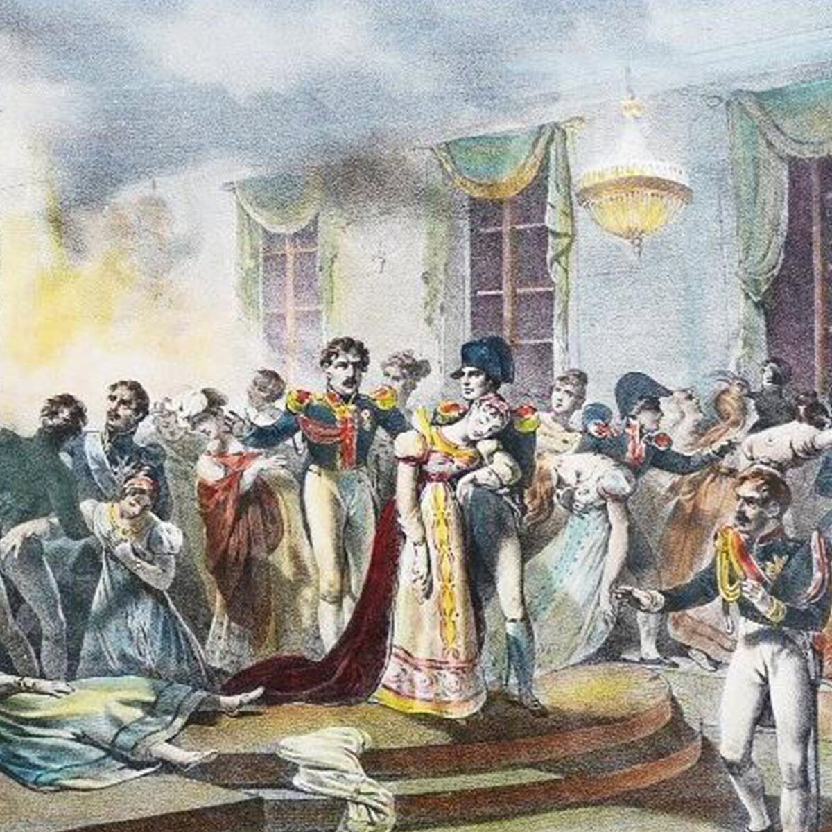 Э. Ватье и Ш. Мотт «Пожар в австрийском посольстве в Париже, 1810»