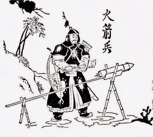 Пороховая ракета, ранняя китайская гравюра