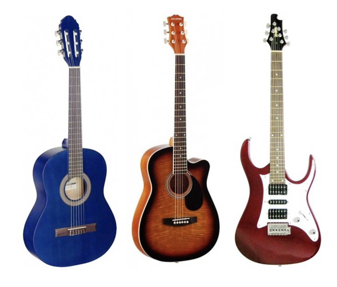 Классическая, акустическая и электрогитара