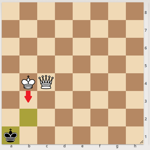 Ход 2: Король b3. Цель хода - отсечь любые варианты для черного короля и приблизиться к нему максимально близко