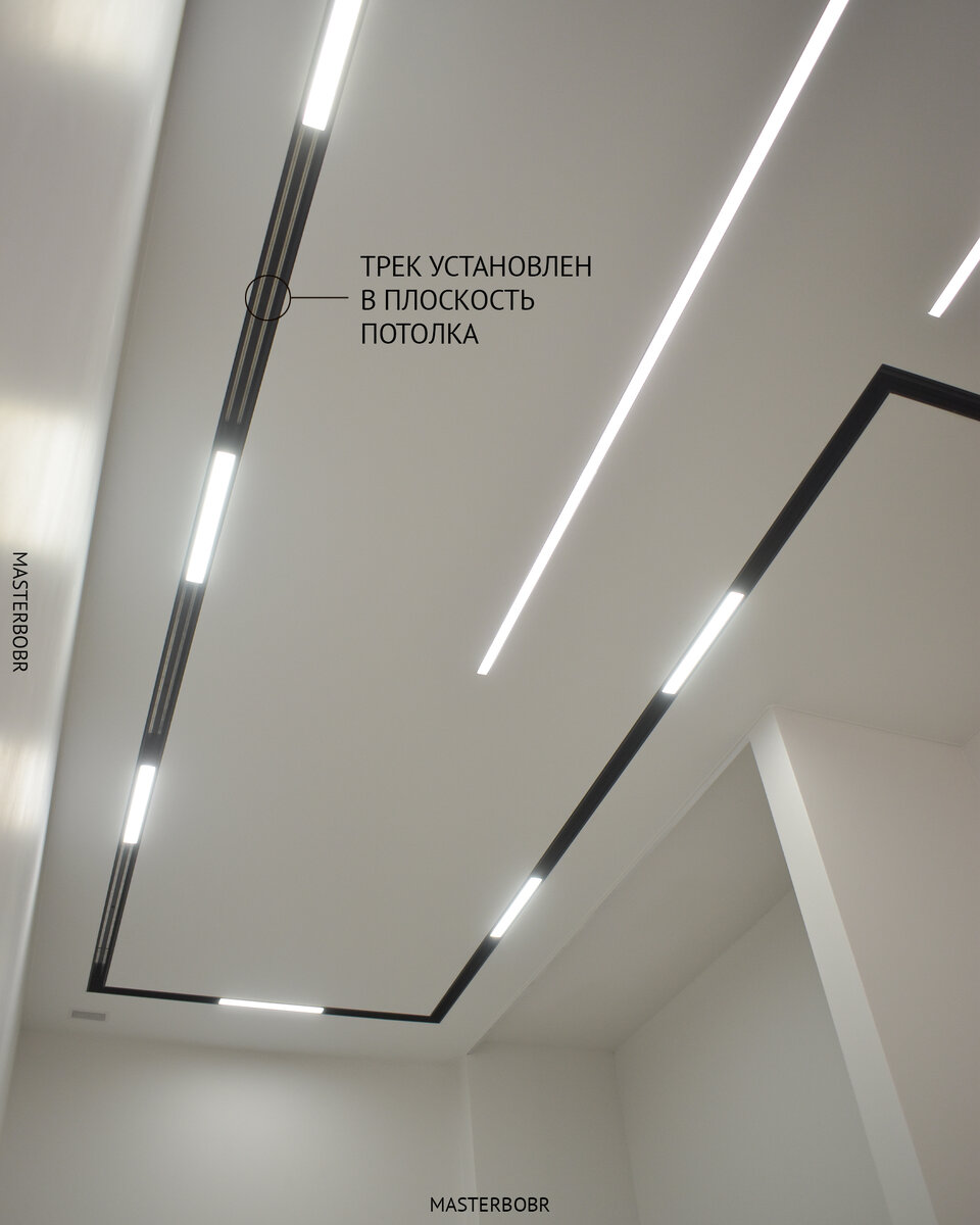 Трековые светильники на натяжном потолке