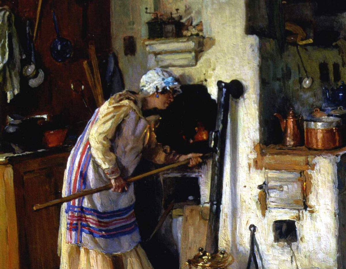 Александр Маковский «У печки. Новая обязанность», фрагмент