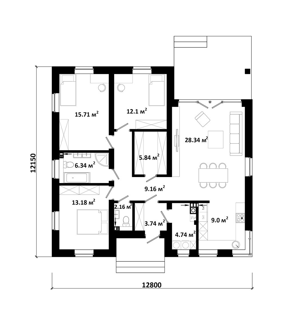 Планировка одноэтажного дома 110 м2