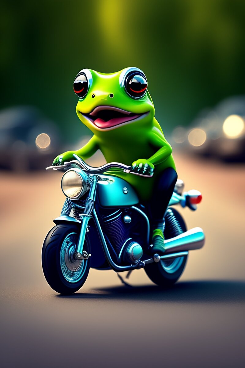 Лягушонок Зюзя на своём мотоцикле