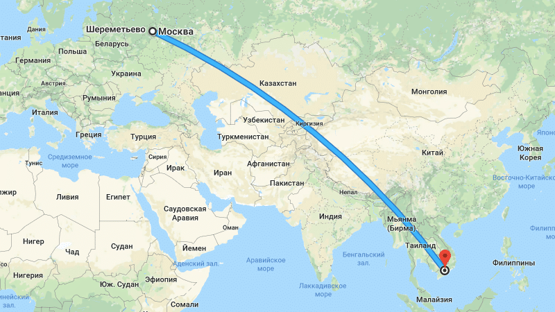 Сколько времени длится полет москва