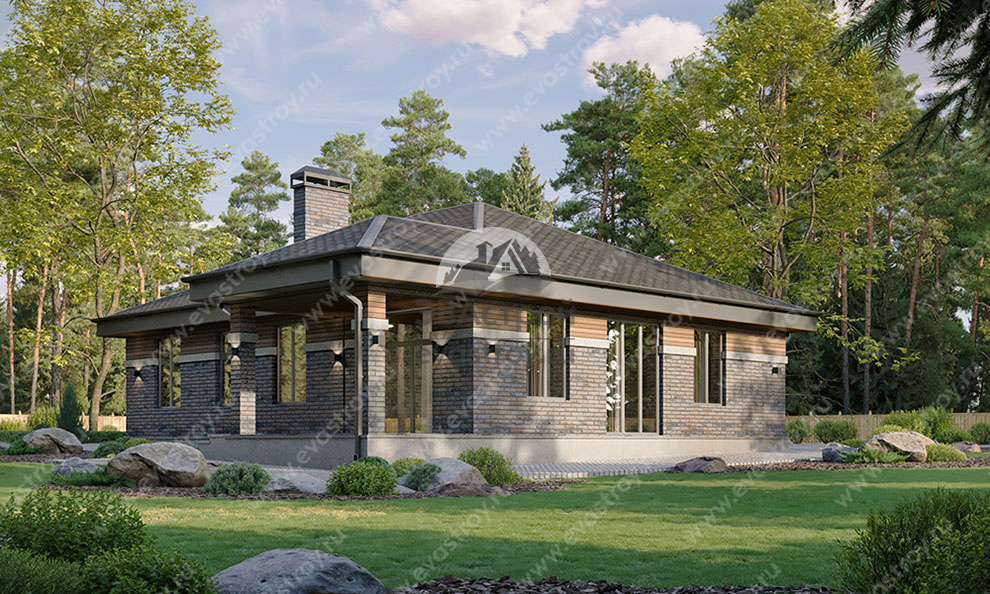 Проект одноэтажного дома 129 м2 с террасой - KVR-180