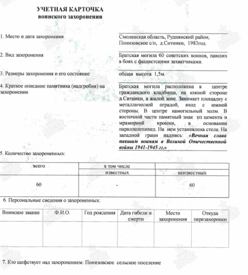 учетная карточка сайт Память народа